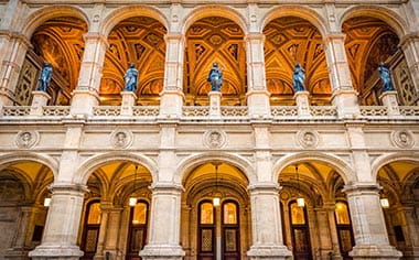 Statues on the facade of the Vienna State Opera, Austria